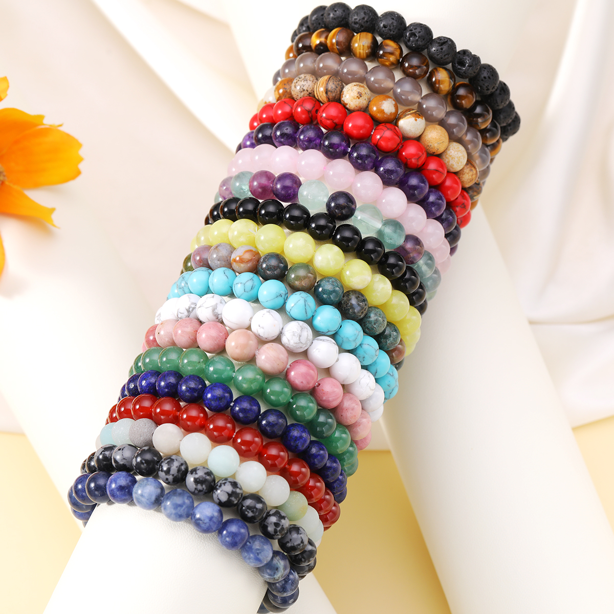 Simple Style Round Natural Stone Beaded Bracelets display picture 4