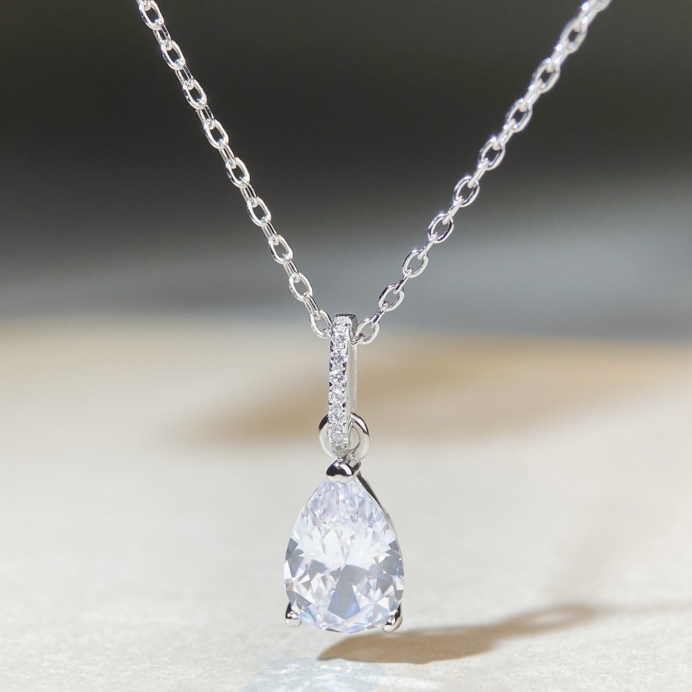 Simple Style Water Droplets Sterling Silver Inlay Zircon Pendant Necklace display picture 1