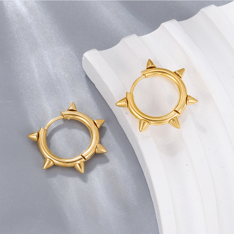 1 Pair Hip-hop Retro Simple Style Round Plating Stainless Steel 18k Gold Plated Hoop Earrings display picture 5