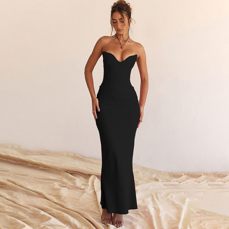 Party Dress Elegant Sexy Strapless Backless Sleeveless Solid Color Maxi Long Dress Banquet display picture 12