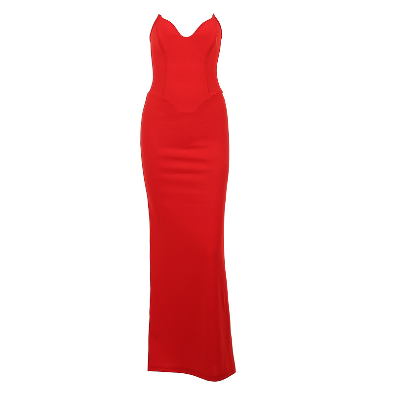 Party Dress Elegant Sexy Strapless Backless Sleeveless Solid Color Maxi Long Dress Banquet display picture 15