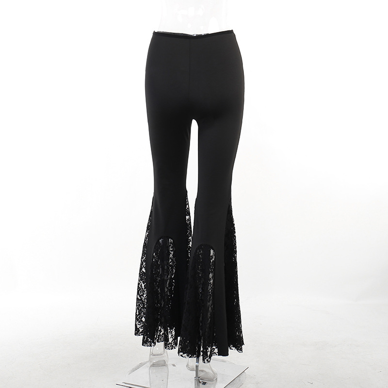 Women's Party Festival Sexy Dark Style Solid Color Full Length Lace Hollow Out Flared Pants display picture 14