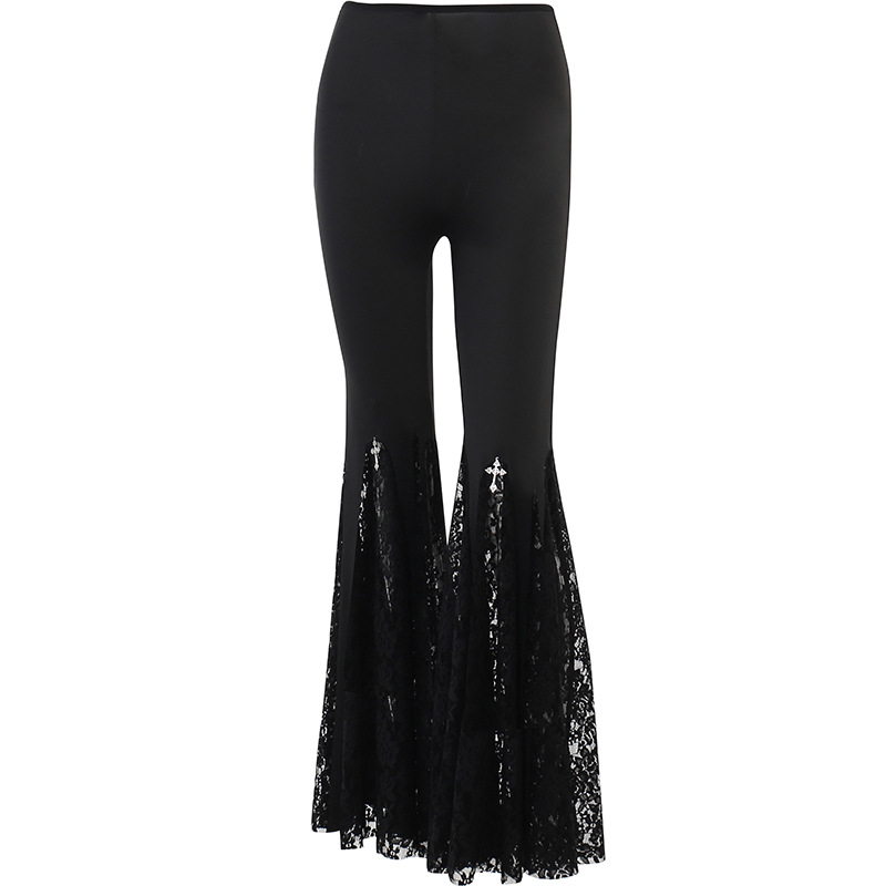 Women's Party Festival Sexy Dark Style Solid Color Full Length Lace Hollow Out Flared Pants display picture 22