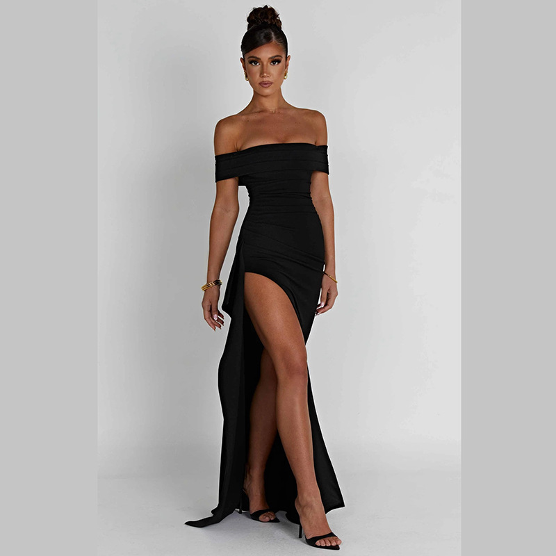 Women's Party Dress Elegant Sexy Boat Neck Long Sleeve Solid Color Maxi Long Dress Banquet Party display picture 6