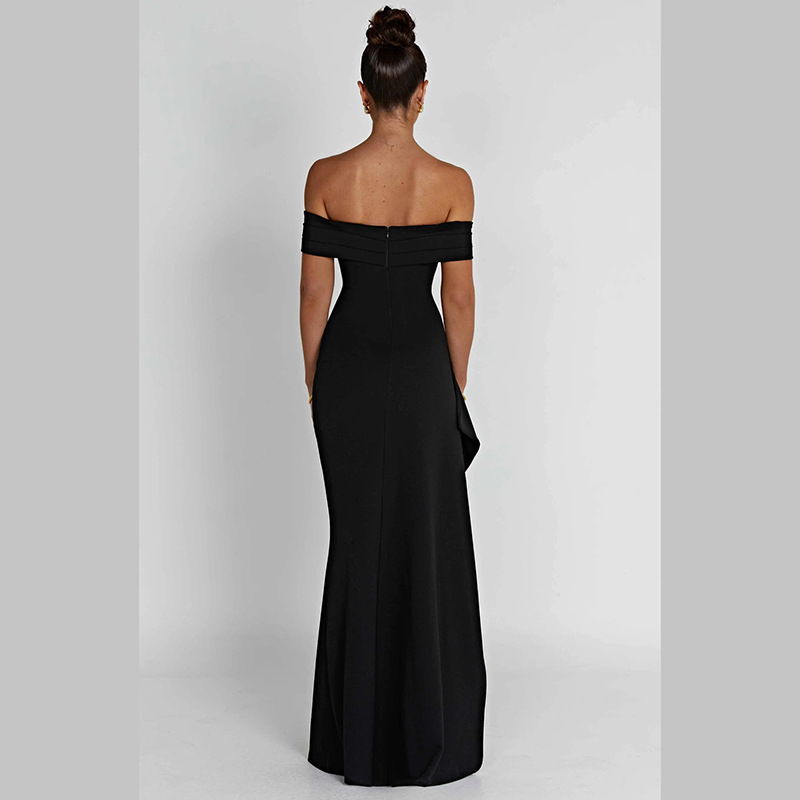 Women's Party Dress Elegant Sexy Boat Neck Long Sleeve Solid Color Maxi Long Dress Banquet Party display picture 7