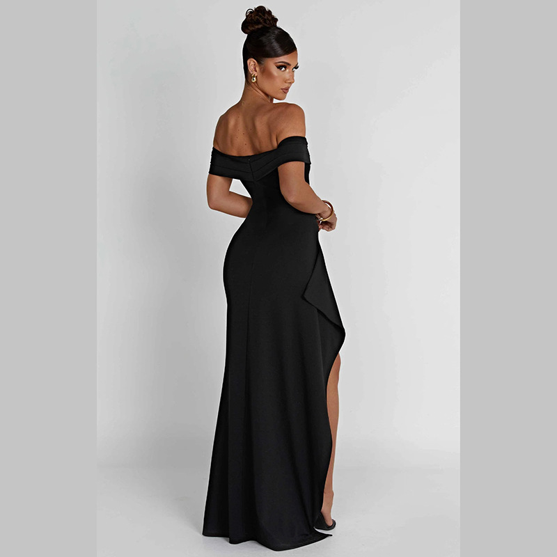 Women's Party Dress Elegant Sexy Boat Neck Long Sleeve Solid Color Maxi Long Dress Banquet Party display picture 8