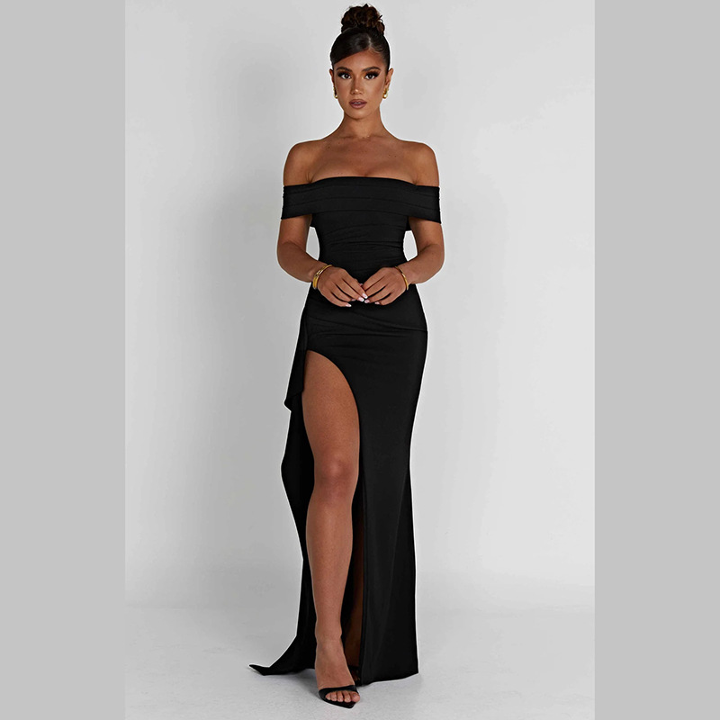 Women's Party Dress Elegant Sexy Boat Neck Long Sleeve Solid Color Maxi Long Dress Banquet Party display picture 11