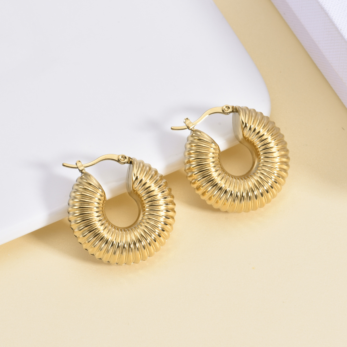 1 Pair Vintage Style Exaggerated Simple Style Round Oval Plating Metal Stainless Steel 18k Gold Plated Hoop Earrings display picture 5