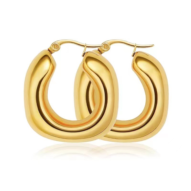 1 Pair Vintage Style Exaggerated Simple Style Round Oval Plating Metal Stainless Steel 18k Gold Plated Hoop Earrings display picture 14