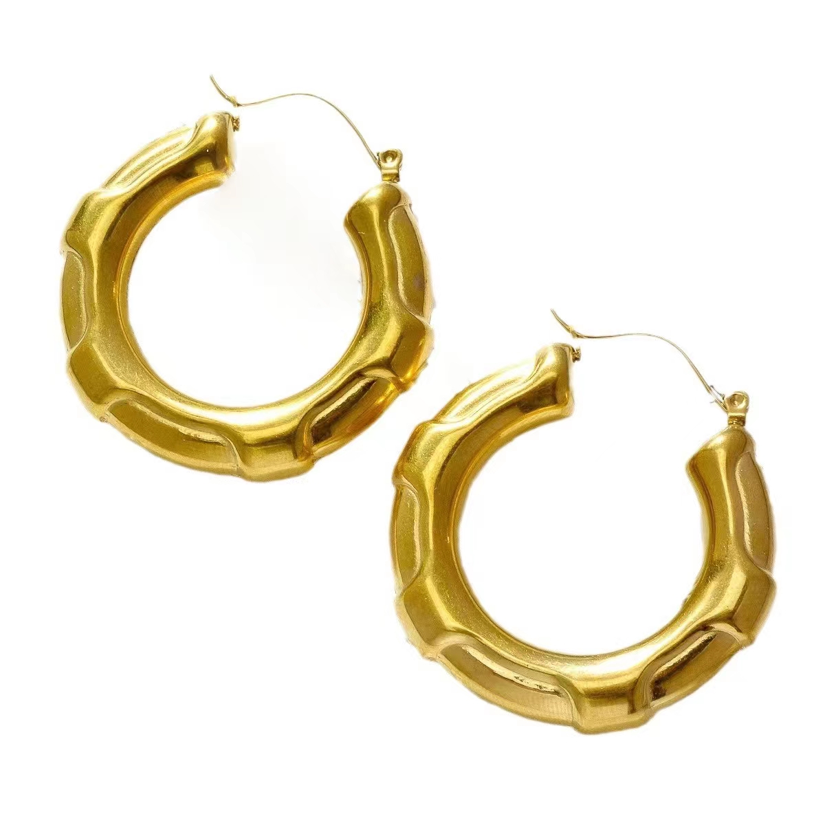 1 Pair Vintage Style Exaggerated Simple Style Round Oval Plating Metal Stainless Steel 18k Gold Plated Hoop Earrings display picture 18
