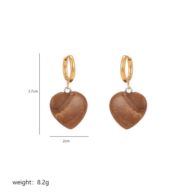 1 Pair Casual Elegant Classical Heart Shape Plating Inlay 304 Stainless Steel Natural Stone Copper Natural Stone Drop Earrings display picture 3