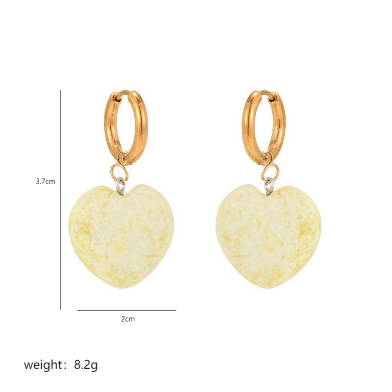 1 Pair Casual Elegant Classical Heart Shape Plating Inlay 304 Stainless Steel Natural Stone Copper Natural Stone Drop Earrings display picture 2