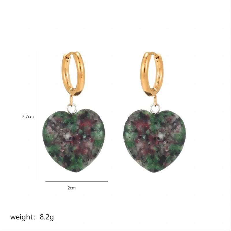 1 Pair Casual Elegant Classical Heart Shape Plating Inlay 304 Stainless Steel Natural Stone Copper Natural Stone Drop Earrings display picture 4