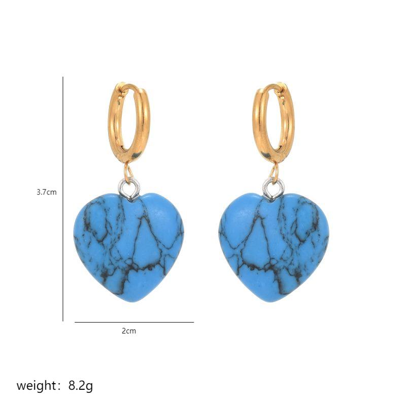 1 Pair Casual Elegant Classical Heart Shape Plating Inlay 304 Stainless Steel Natural Stone Copper Natural Stone Drop Earrings display picture 6