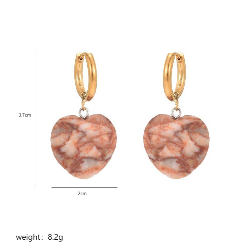 1 Pair Casual Elegant Classical Heart Shape Plating Inlay 304 Stainless Steel Natural Stone Copper Natural Stone Drop Earrings display picture 7