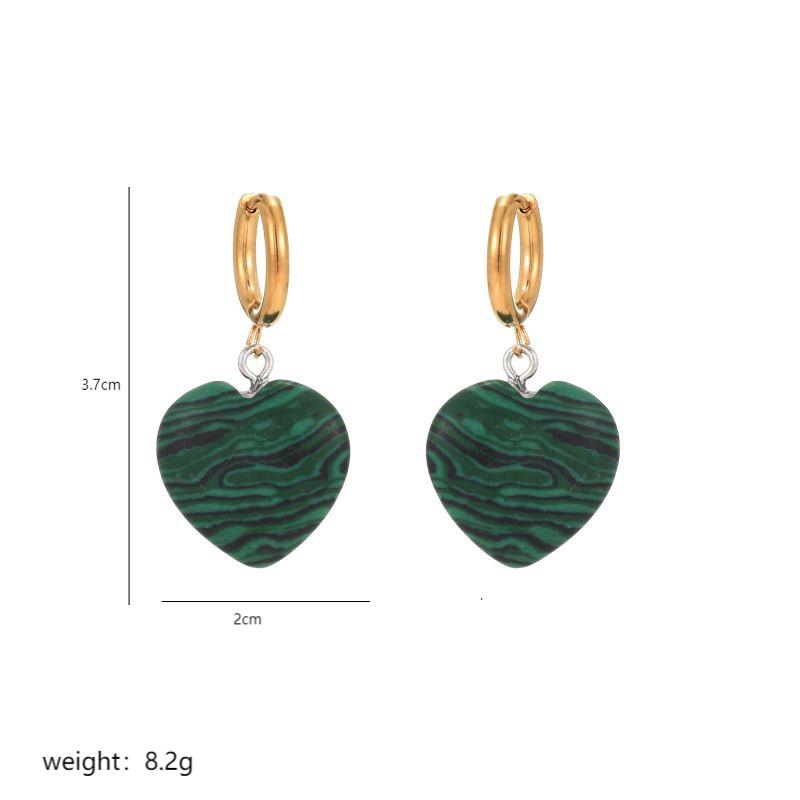 1 Pair Casual Elegant Classical Heart Shape Plating Inlay 304 Stainless Steel Natural Stone Copper Natural Stone Drop Earrings display picture 5