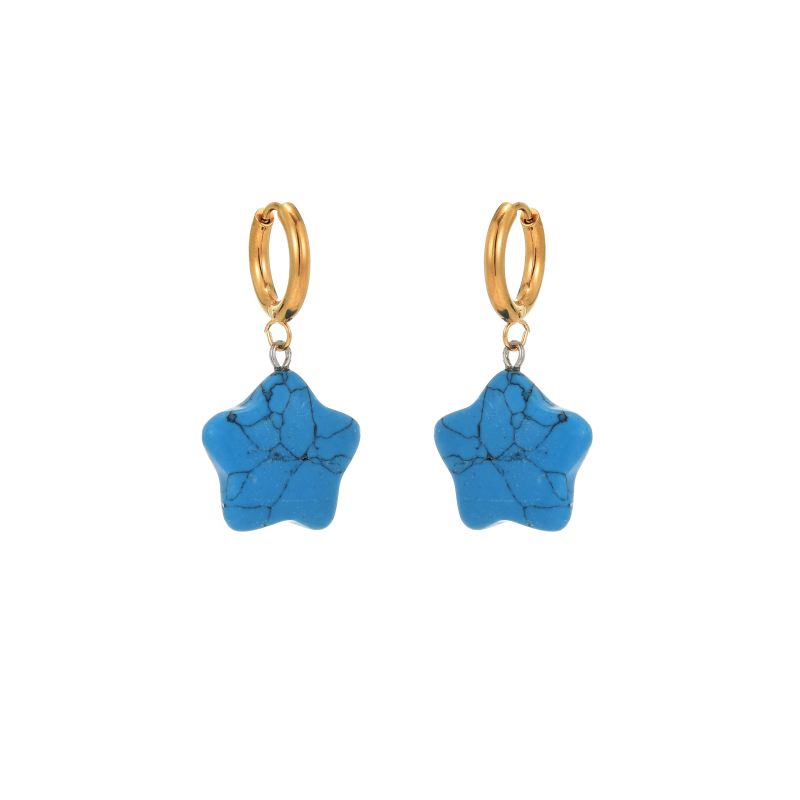 1 Pair Commute Star Enamel Plating Stainless Steel Natural Stone 18K Gold Plated Earrings display picture 4
