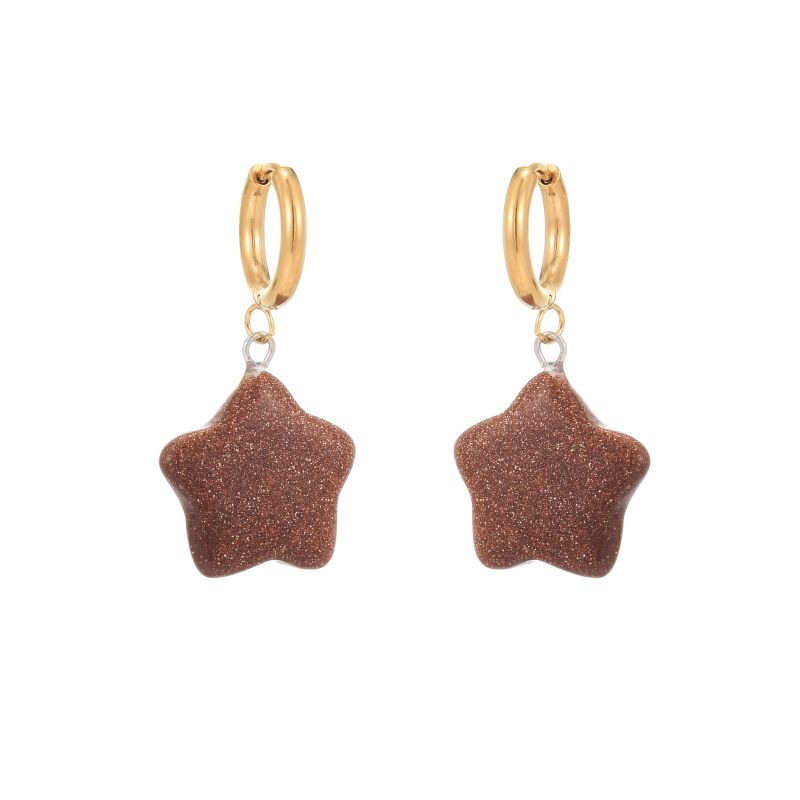 1 Pair Commute Star Enamel Plating Stainless Steel Natural Stone 18K Gold Plated Earrings display picture 7