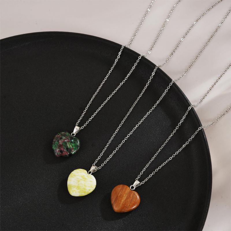 Elegant Heart Shape Stainless Steel Natural Stone 18K Gold Plated Natural Stone Pendant Necklace In Bulk display picture 8