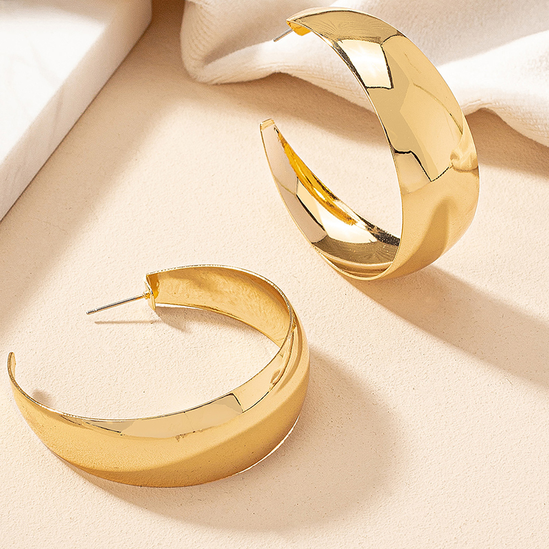 1 Pair Simple Style Solid Color Plating Ferroalloy 14k Gold Plated Hoop Earrings display picture 5