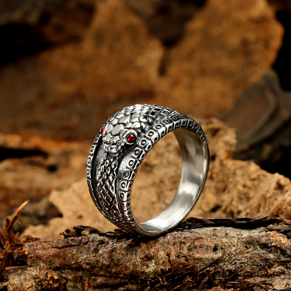 Retro Simple Style Snake Stainless Steel Polishing Inlay Zircon Men's Rings display picture 4