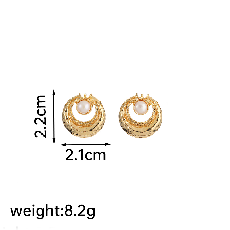 1 Pair Lady Geometric Plating Inlay Copper Natural Stone Freshwater Pearl 18k Gold Plated Ear Studs display picture 7