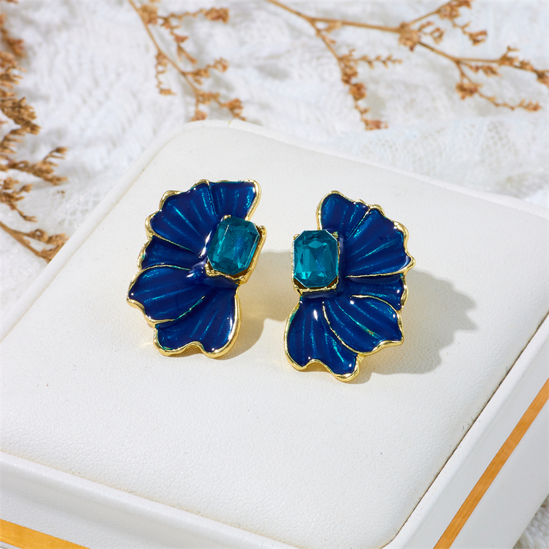 Wholesale Jewelry Ig Style Romantic Flower Alloy Rhinestones Enamel Lacquer Painting Inlay Ear Studs display picture 5