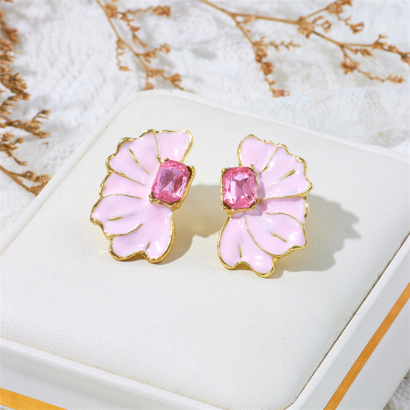 Wholesale Jewelry Ig Style Romantic Flower Alloy Rhinestones Enamel Lacquer Painting Inlay Ear Studs display picture 4