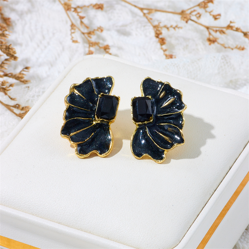 Wholesale Jewelry Ig Style Romantic Flower Alloy Rhinestones Enamel Lacquer Painting Inlay Ear Studs display picture 3