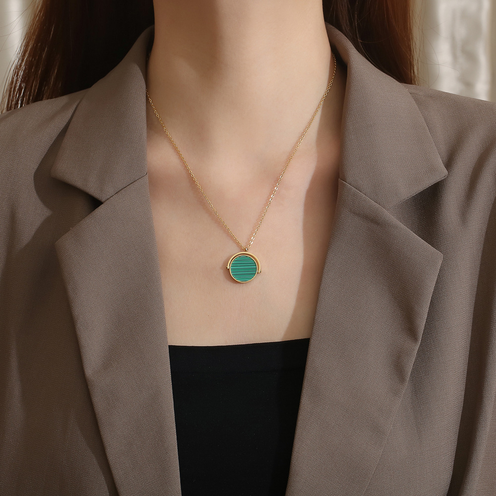 Acier Inoxydable 304 Style Simple Placage Incruster Rond Malachite Coquille Pendentif display picture 7