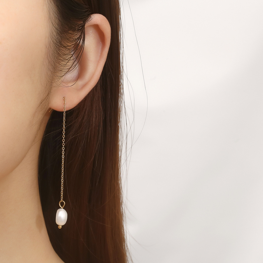 1 Pair Simple Style Printing Pearl 304 Stainless Steel 18K Gold Plated Ear Line display picture 7