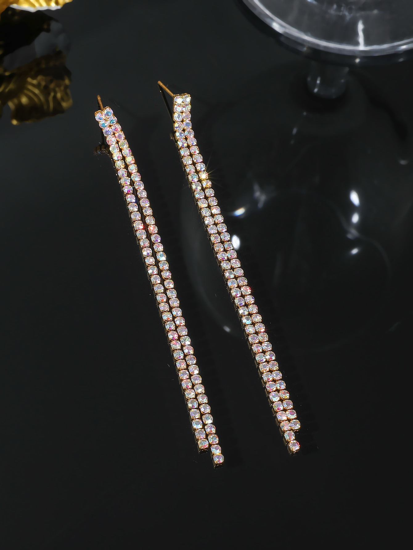 1 Pair Elegant Solid Color Plating Inlay Rhinestone Rhinestones Gold Plated Drop Earrings display picture 2