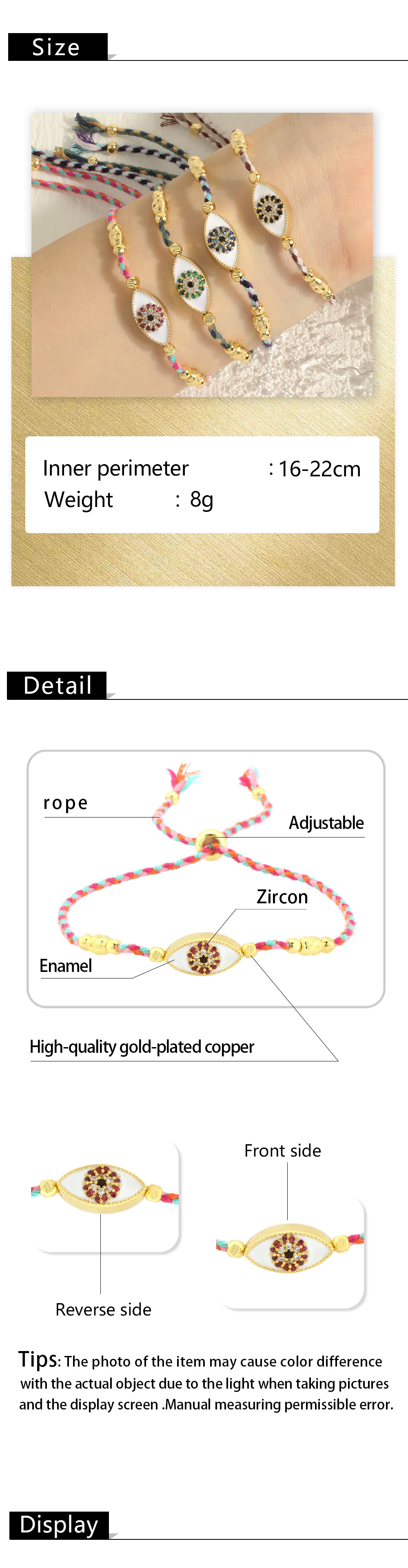 Bohemian Simple Style Devil's Eye Rope Copper Knitting Enamel Inlay Zircon 18k Gold Plated Women's Bracelets display picture 1