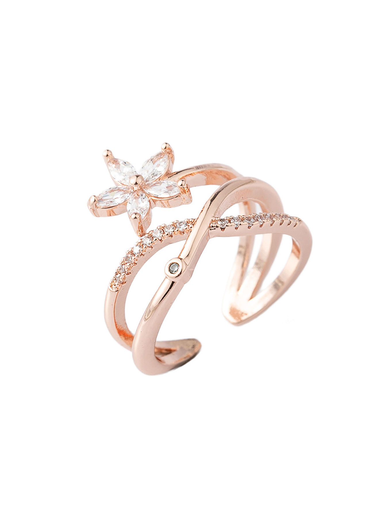 Elegant Lady Flower Copper Inlay Zircon Open Rings display picture 2