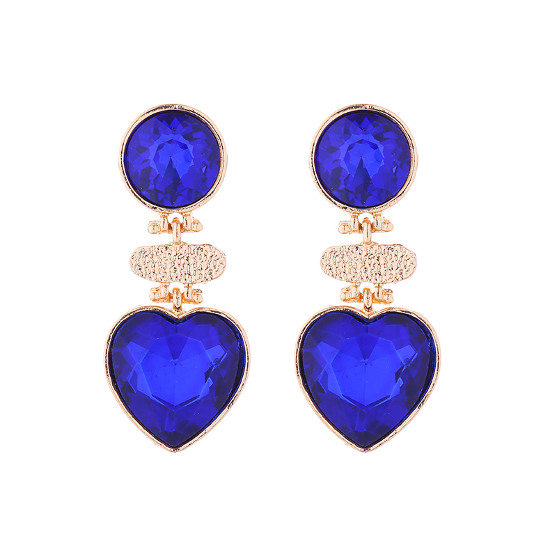 1 Pair Retro Round Heart Shape Inlay Alloy Glass Drill Drop Earrings display picture 5