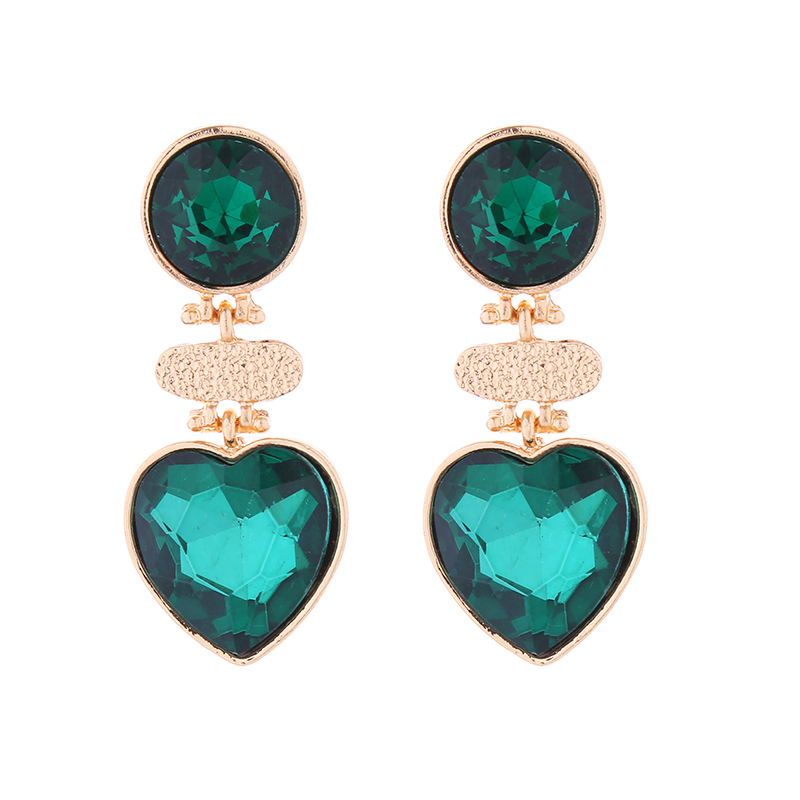 1 Pair Retro Round Heart Shape Inlay Alloy Glass Drill Drop Earrings display picture 7