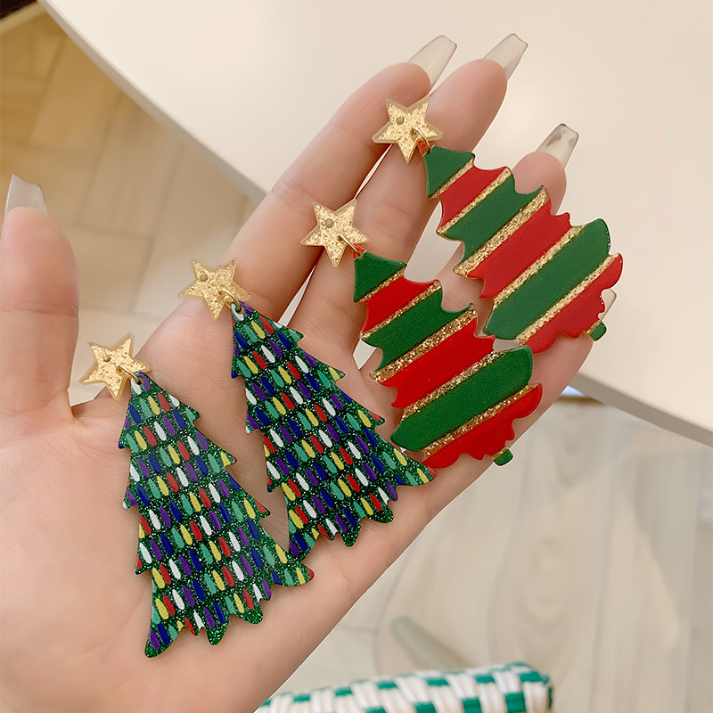 1 Pair Simple Style Classic Style Christmas Tree Printing Arylic Drop Earrings display picture 3