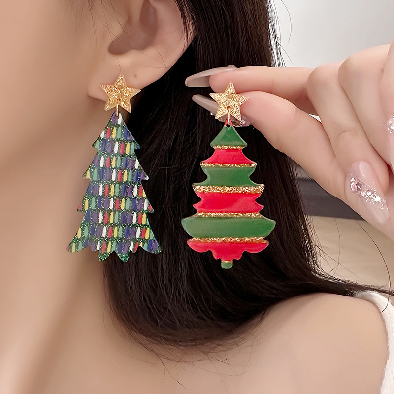 1 Pair Simple Style Classic Style Christmas Tree Printing Arylic Drop Earrings display picture 10