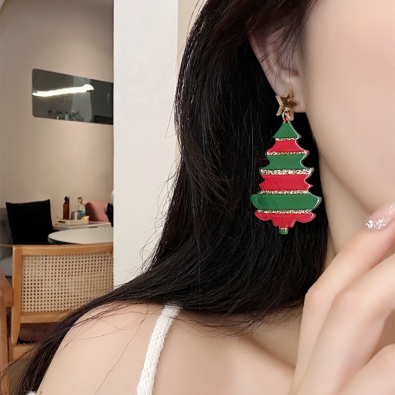 1 Pair Simple Style Classic Style Christmas Tree Printing Arylic Drop Earrings display picture 7