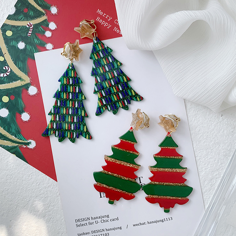 1 Pair Simple Style Classic Style Christmas Tree Printing Arylic Drop Earrings display picture 5