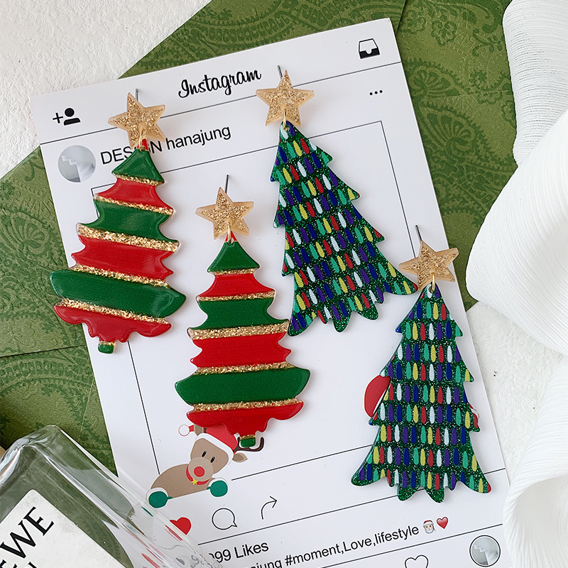1 Pair Simple Style Classic Style Christmas Tree Printing Arylic Drop Earrings display picture 4