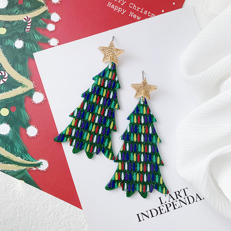 1 Pair Simple Style Classic Style Christmas Tree Printing Arylic Drop Earrings display picture 1