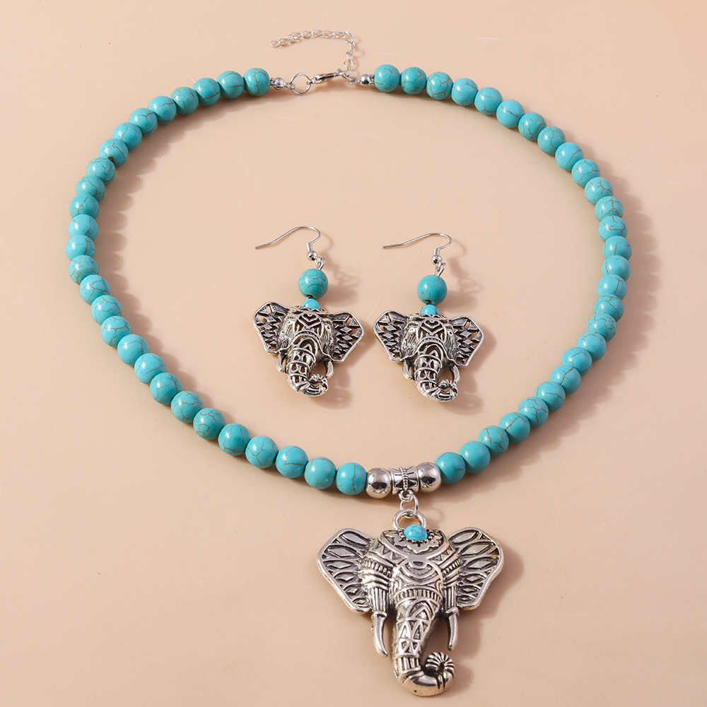 Vintage Style Elephant Turquoise Zinc Alloy Beaded Women's Jewelry Set display picture 5
