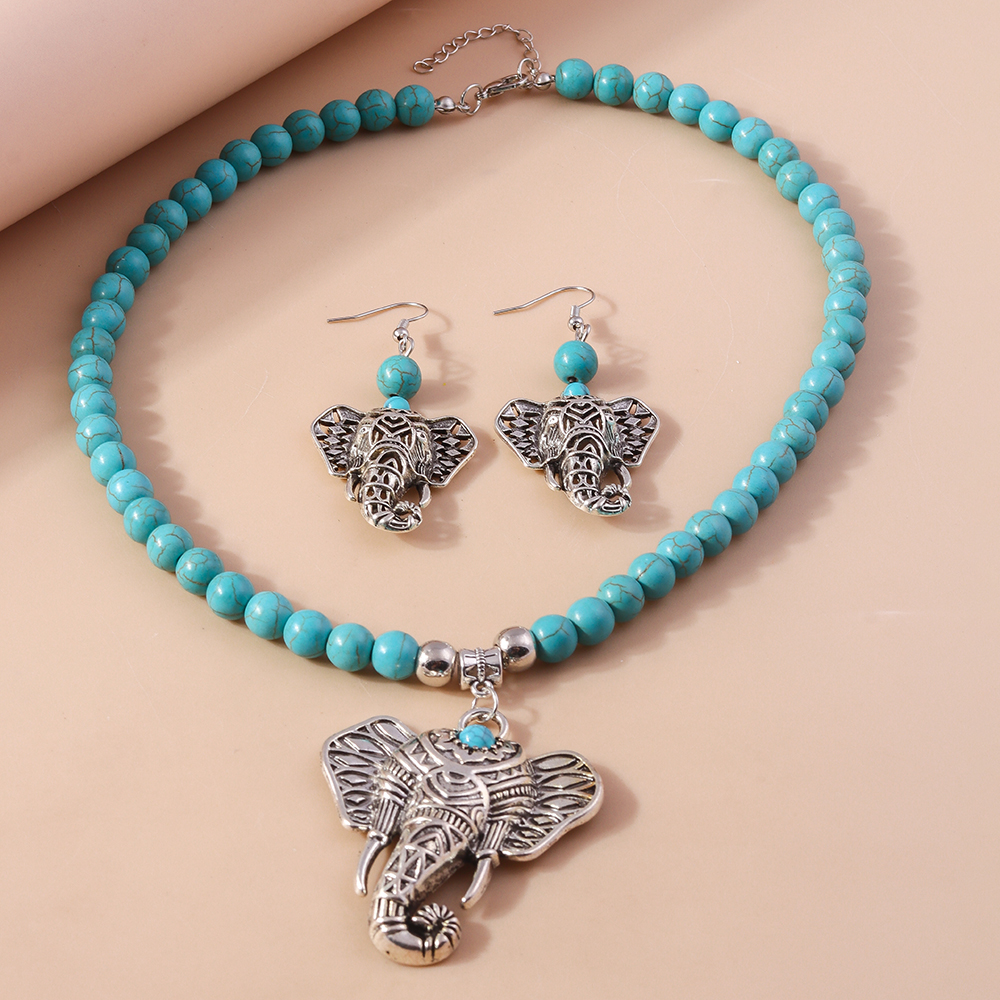Vintage Style Elephant Turquoise Zinc Alloy Beaded Women's Jewelry Set display picture 7