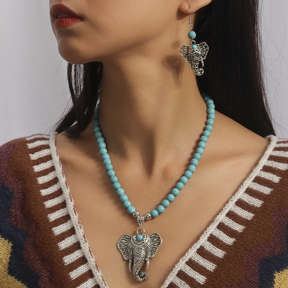 Vintage Style Elephant Turquoise Zinc Alloy Beaded Women's Jewelry Set display picture 2