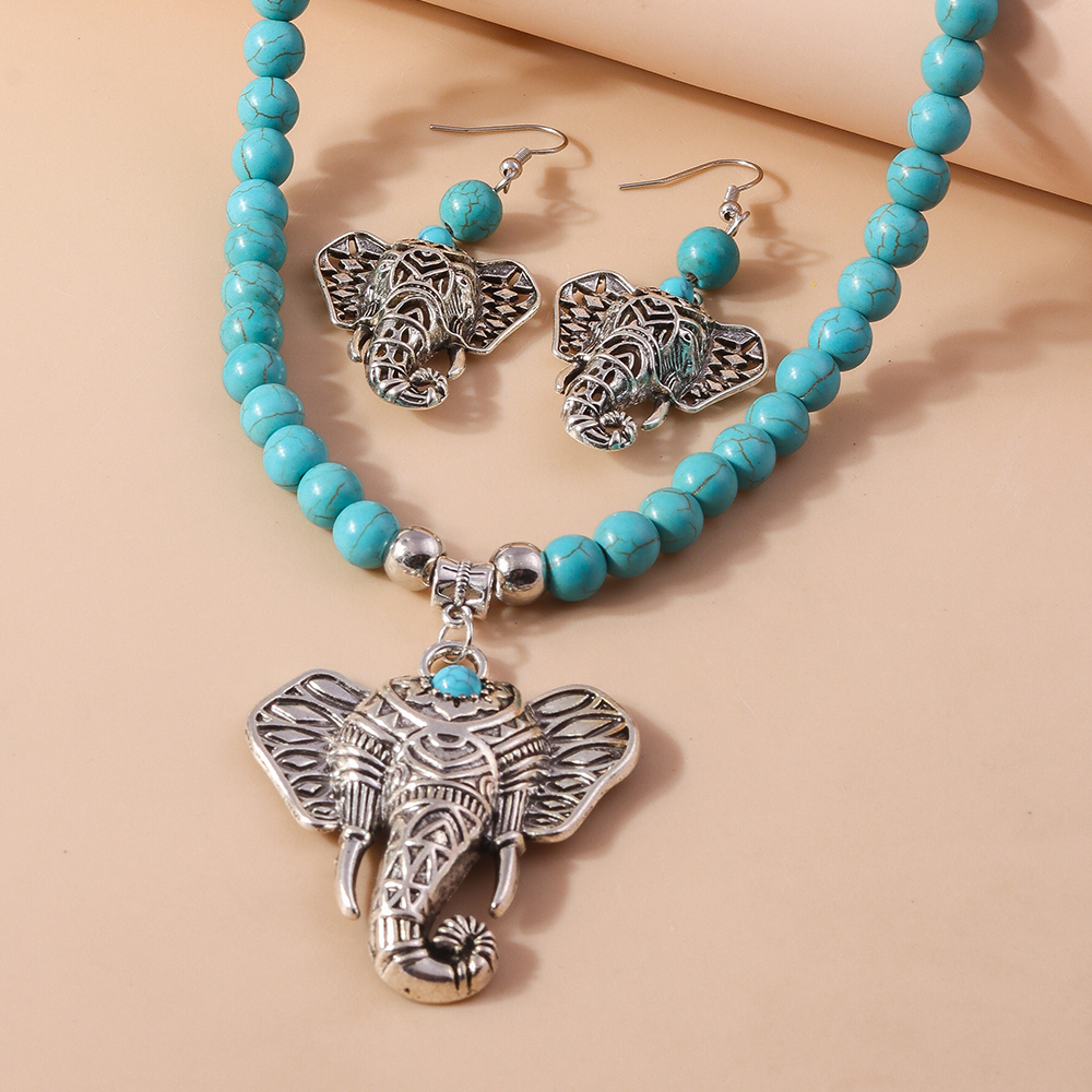 Vintage Style Elephant Turquoise Zinc Alloy Beaded Women's Jewelry Set display picture 6