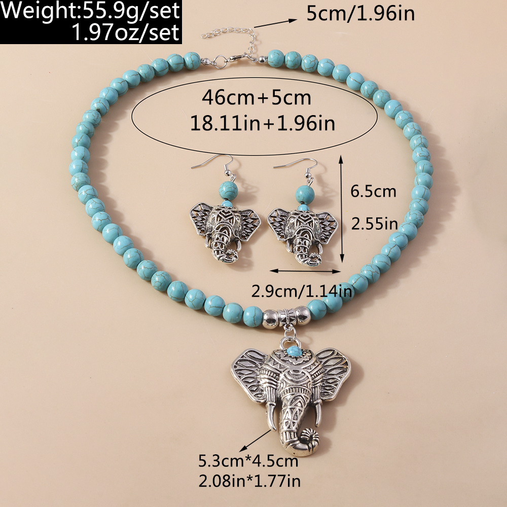 Vintage Style Elephant Turquoise Zinc Alloy Beaded Women's Jewelry Set display picture 1