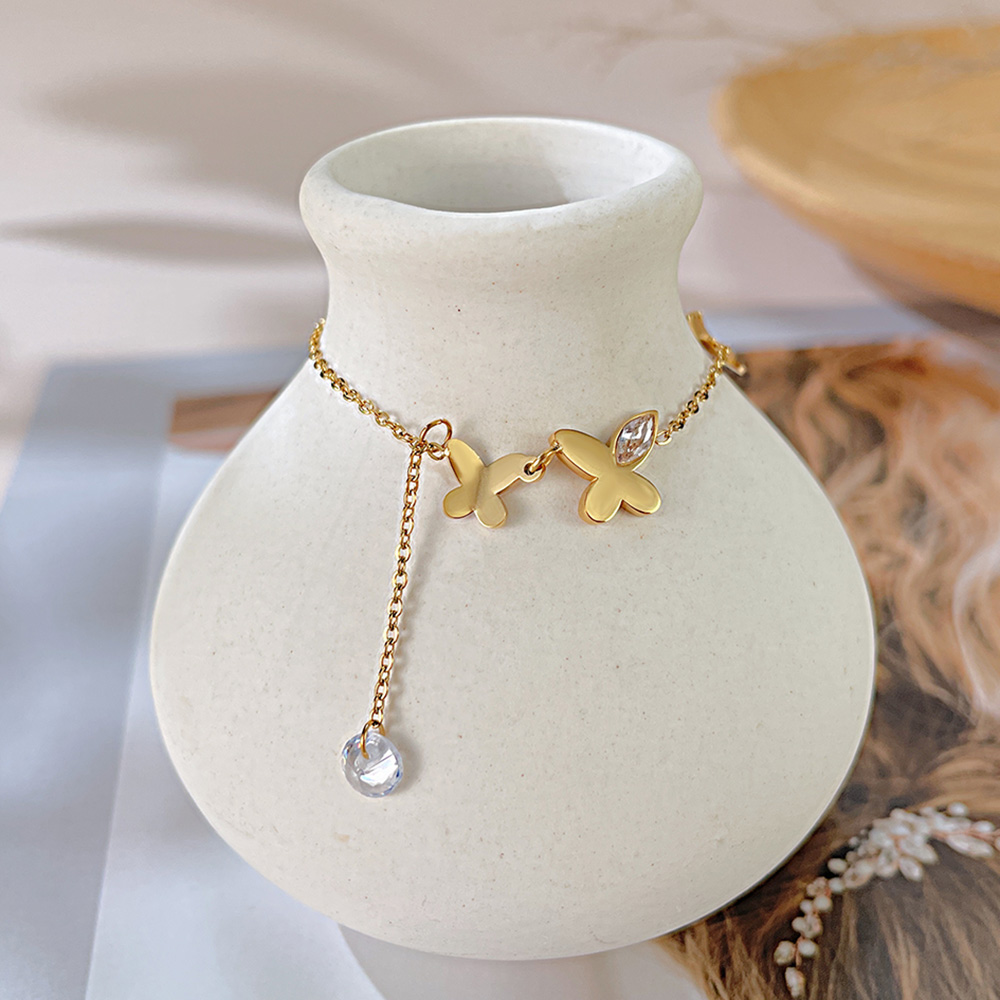 Simple Style Butterfly Stainless Steel Zircon Women's Anklet display picture 7