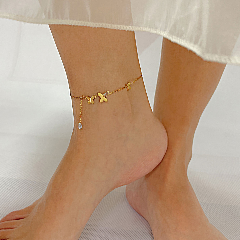 Simple Style Butterfly Stainless Steel Zircon Women's Anklet display picture 6