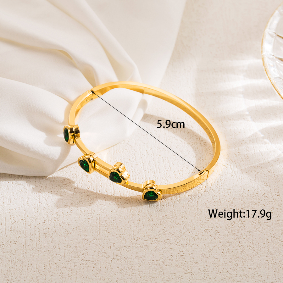 Ig Style Elegant Heart Shape Stainless Steel Plating Inlay Zircon 18k Gold Plated Bangle display picture 1